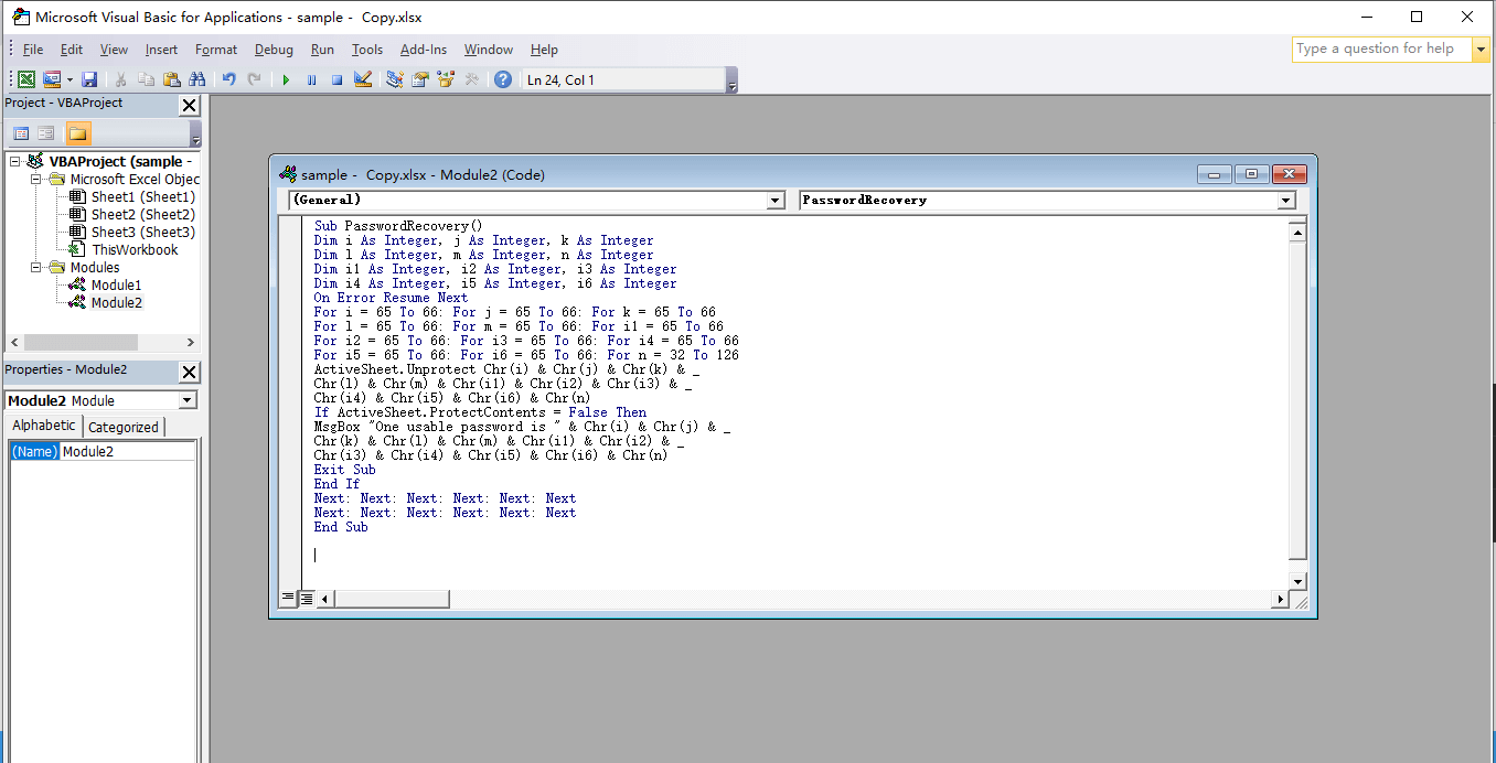 Copy and paste the VBA code into the “Module” window