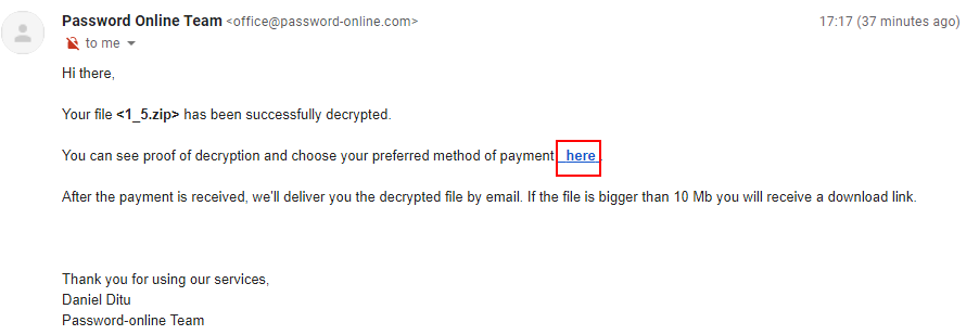 You are notified by email that the file has been decrypted.