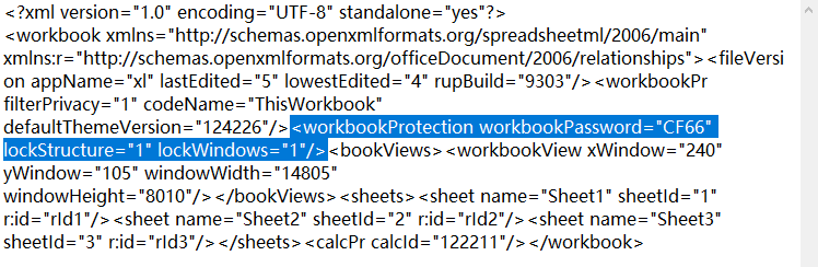Find and delete the tag <workbookProtection…/>