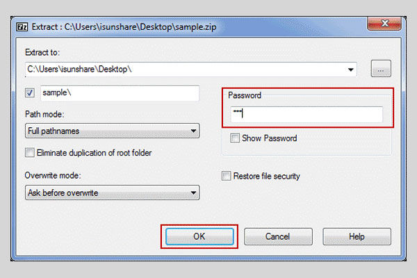 open zip with password