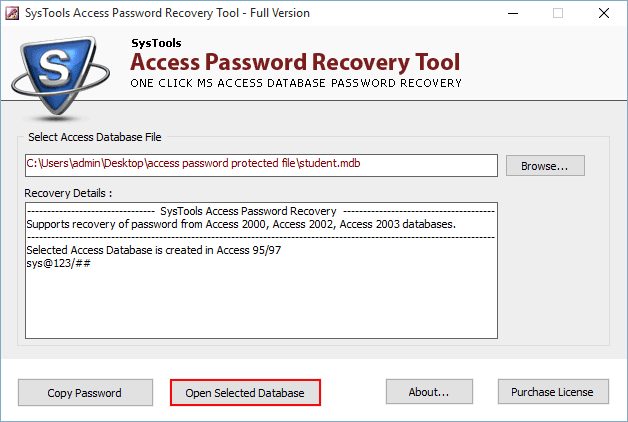 Open the password protected Access database