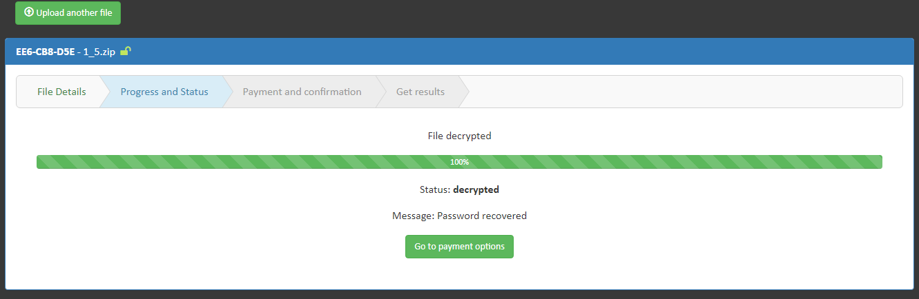 The webpage that shows you the decryption is done