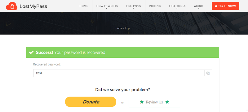 The recovered password is displayed on the screen